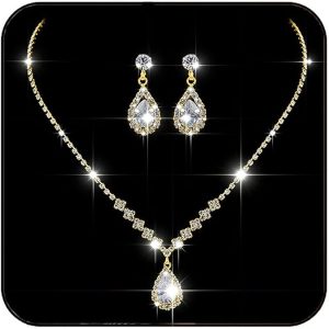 JAKAWIN Silver Jewelry Set Rhinestone Prom Wedding Necklace Earrings